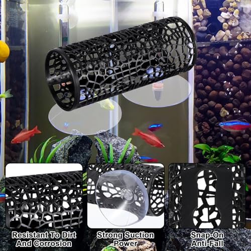 Betta Tunnel Black - Betta Fish Tank Accessories Hollow Hammock Hideout Tube Shelter Black Bettas Fishs Tunnel Hammock with Suction Cups for Small Fish & Shrimp, Aquarium Decor & Hideout Tube