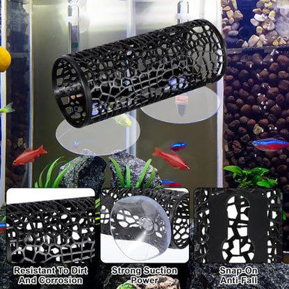 Betta Tunnel Black - Betta Fish Tank Accessories Hollow Hammock Hideout Tube Shelter Black Bettas Fishs Tunnel Hammock with Suction Cups for Small Fish & Shrimp, Aquarium Decor & Hideout Tube