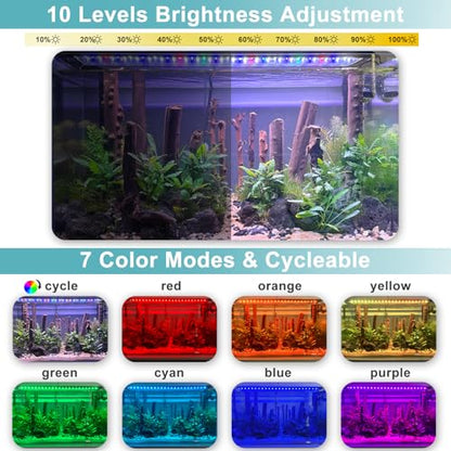 24/7 LED Aquarium Light, IP68 Waterproof Extendable Bracket Fish Tank Light with Timer, 7 Colors, 10 Level Adjustable Brightness, DIY Mode Full Spectrum Aquarium Plant Light for 30-36 Inch Fish Tank - size: 30"-36"