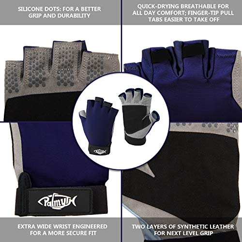 Palmyth UV Fishing Gloves Sun Protection Fingerless Kayaking Glove Men Women UPF 50+ SPF for Sailing, Hiking, Paddling, Canoeing, Rowing, Driving - color: Navy Blue, size: XX-Large