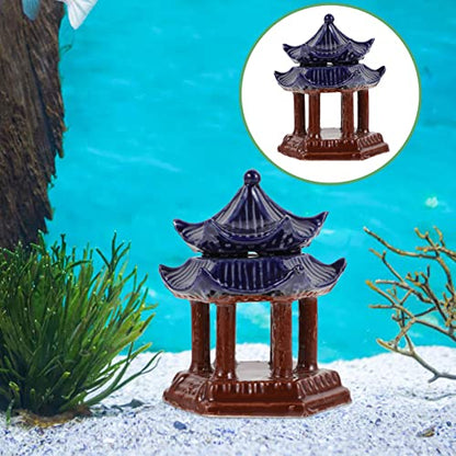 balacoo Ceramic Pavilion Aquarium Decor 3.93In Mini Pagoda Fish Tank Ornament for Aquatic Landscaping and Zen Garden Aquarium Decoration