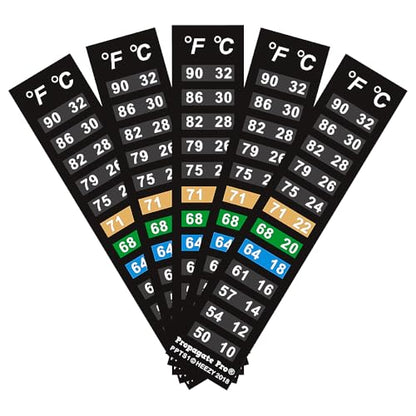 Stick On Thermometer Strip for Fish Tank, Aquarium Thermometer, Kombucha, Beer & Wine Fermentation - Vertical Temperature Strips w/Color-Changing Display, 50–90°F (10–32°C) (5-Pack)