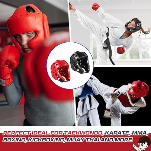 2 Pcs Taekwondo Karate Headgear MMA Martial Arts Helmet Soft Head Guard Protection Sparring Gear Helmet Boxing for Men Women Thai Kickboxing Grappling Muay Taekwondo - color: Red and Black, size: Medium