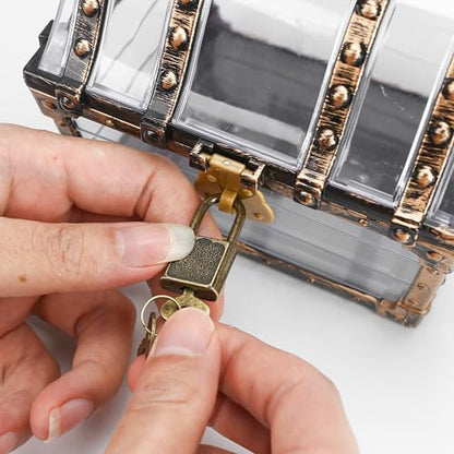 Treasure Chest Box, Small Pirate Treasure Case with Lock and Key, Transparent Jewelry Storage Container Display Toy Candy Seashell Gemstone Crystal Keepsake Gift, Retro Nautical Home Decor 5''x4.5''