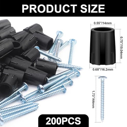 Baluster Connectors (200 Pcs) - Includes Zinc-Plated Screws, Made of High-Strength Nylon PA66, One-Piece Injection Molded, Designed for Round Tubes with 16.4-16.8 mm (Approx. 0.65 in) Inner Diameter