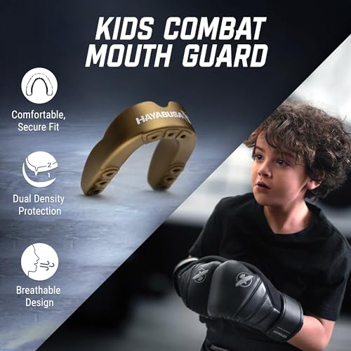 Hayabusa Combat Sports Mouth Guard Youth, Kids and Adult Sizes Comes with Case - Gold/White, Youth - color: Gold/White, size: Youth