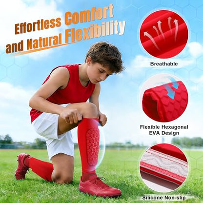 XZQTIVE Soccer Shin Guards Shin Defender for Kids Youth Adult, Ski Shin Guard Calf Compression Sleeve with Honeycomb Shin Pads - color: red, size: XX-Small