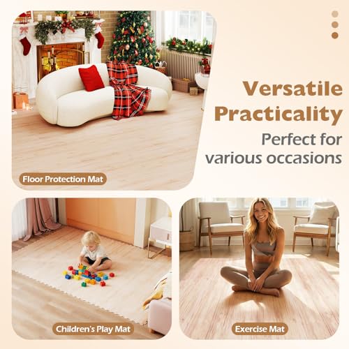DORTALA 16PCS Interlocking Floor Tiles, Wood Grain Puzzle Printed Foam Tiles, 20'' x 20'' EVA Exercise Gym Mats, Soft Protective Flooring Mats for Home Gym, Living Room, Bedroom & Office - size: 42 sq. ft. (16 pcs)