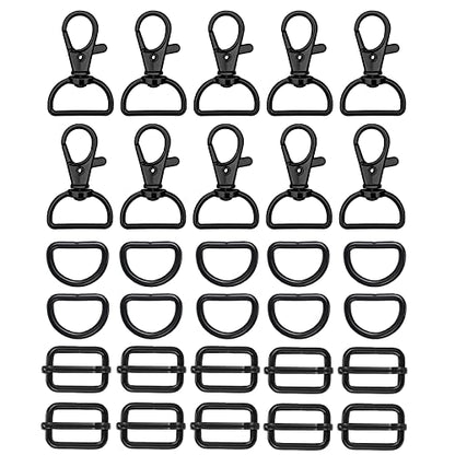 WAFJAMF Metal Snap Hook Ring Bulk - 30 Pcs Swivel Clasp Buckle, Non-Welded D Ring, Adjustable Rectangular Buckle (3/4” Inside Width - Black) - color: Black, size: 3/4” Inside Width