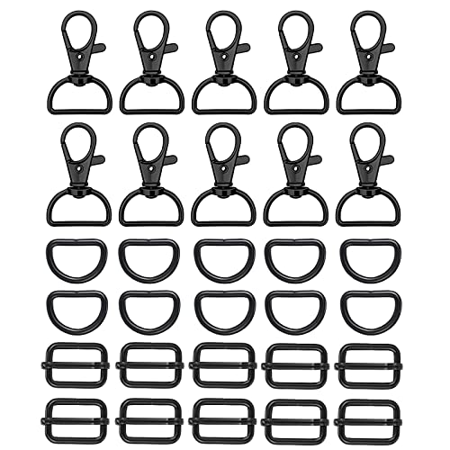 WAFJAMF Metal Snap Hook Ring Bulk - 30 Pcs Swivel Clasp Buckle, Non-Welded D Ring, Adjustable Rectangular Buckle (3/4” Inside Width - Black) - color: Black, size: 3/4” Inside Width