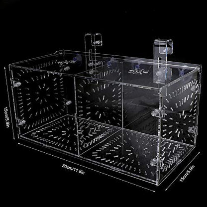 Acrylic Fish Breeding Box 20x20x20cm Mesh Rearing Trap for Baby Shrimp Clownfish Guppy, Isolation Board Prevents Adult Attack, Adjustable Suction Cup Fixation for Aquarium Hatchery - size: 30CM*15CM*15CM