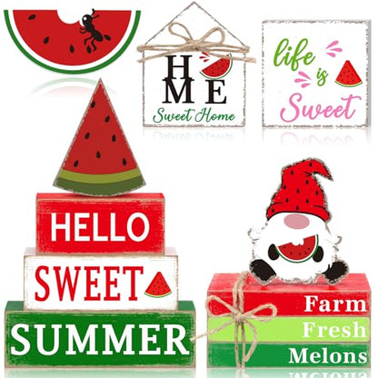 11 Pcs Watermelon Table Decorations Set Watermelon Tiered Tray Decor Summer Wooden Top Farmhouse Rustic Wooden Table Centerpieces for Home or Kitchen Office Decorations - style: Watermelon