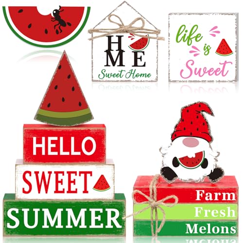 11 Pcs Watermelon Table Decorations Set Watermelon Tiered Tray Decor Summer Wooden Top Farmhouse Rustic Wooden Table Centerpieces for Home or Kitchen Office Decorations - style: Watermelon