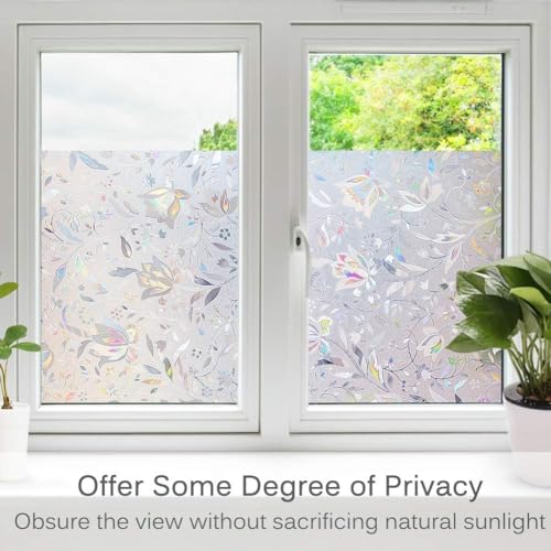 Volcanics Window Privacy Film Static Window Clings Vinyl 3D Decals Stickers Rainbow Window Film for Glass Door Home Heat Control Anti UV 17.5 x 78.7 Inches