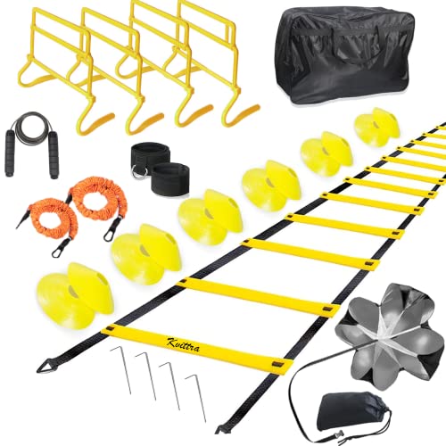 Adjustable Speed Training Hurdles Fitness & Speed Training Equipment with Agility Ladder - Plyometric Fitness & Speed Training – Hurdle/Obstacles for Soccer, Football, Track & Field - color: Yellow