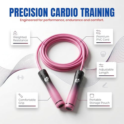Buddy Lee Weighted Jump Rope 1.6 lbs – Heavy Duty PVC Fitness Jump Rope for Adults with Adjustable Length & Carry Pouch - color: Black/Pink