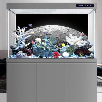 AWERT 48x20 inches Aquarium Background Moon Surface Space Planets Fish Tank Background Polyester Terrarium Background - size: 48x20in/120x50cm
