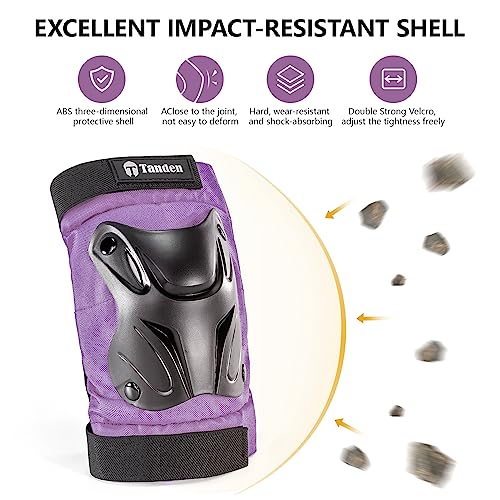 Tanden Skating Protective Gear Knee and Elbow Pads Wrist Guards for Roller Skating Skateboarding, Skate Pads Adult Knee Pads - color: Purple, size: Youth (9-15 years)