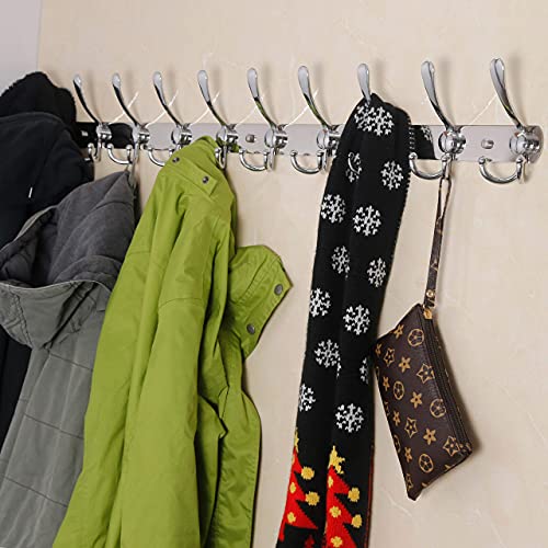 Dseap Coat Rack Wall Mount - 38” Long 10-Tri-Hooks Heavy Duty Coat Hanger Rail Wall Hooks for Hanging Coats Hats Clothing Clothes Purse Mudroom Entryway, Chromed - color: Chrome Finish, size: L=38” (1 Pcs)