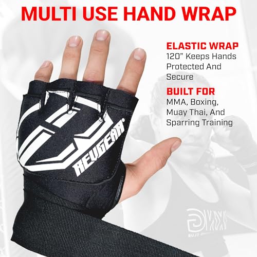 Revgear Neoprene High-Performance Gel Pro Hand Wraps | Wear Under Boxing or MMA Glove | Attached 120 inch Elastic Wrist Wrap | Ultra-Comfortable Anti-Shock Wrap for Training, Sparring, Fighting (Pair)