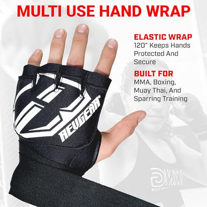 Revgear Neoprene High-Performance Gel Pro Hand Wraps | Wear Under Boxing or MMA Glove | Attached 120 inch Elastic Wrist Wrap | Ultra-Comfortable Anti-Shock Wrap for Training, Sparring, Fighting (Pair)