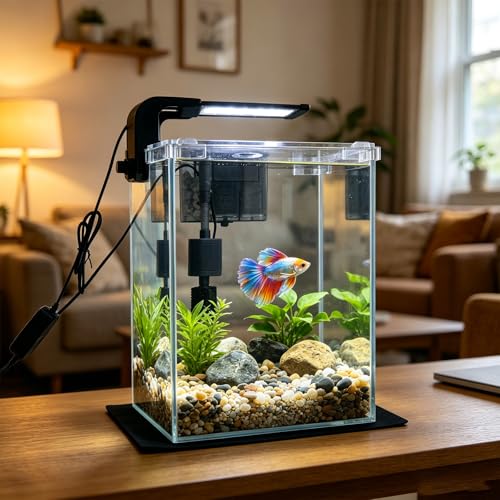 3 Gallon Glass Fish Tank with Filter and Light, Small Betta Aquariums Starter Kit. - size: 3 Gallon