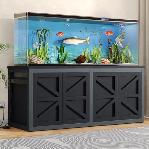 knoworld 180-200 Gallon Fish Tank Stand with Built-in Power Outlet, 71.6" L x 23.6" W Heavy Duty Aquarium Stand with Cabinet Storage, 3500 LBS Steel Frame Terrarium Base for Living Room Display, Black