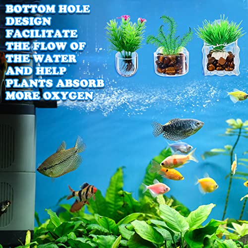 20 Pcs Aquarium Plant Holder with Hole Transparent Acrylic Suction Cup Aquarium Aquatic Planter Cups Fish Tank Aquascape Decoration, 3 Shapes