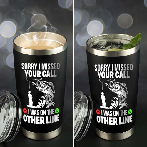 Fathers Day Fishing Gifts - Sorry I Missed Your Call I Was On The Other Line Fish Tumbler - Fish Cup for Men, Dad, Father - Christmas Birthday Fisherman Gifts - Fisherman Retirement Gift