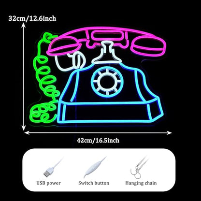 Telephone Neon Sign Retro Phone Light Up Sign Dimmable Landline Neon Light Colorful Phone LED Sign for Bedroom Office Bar Shopping Center School - style: Telephone