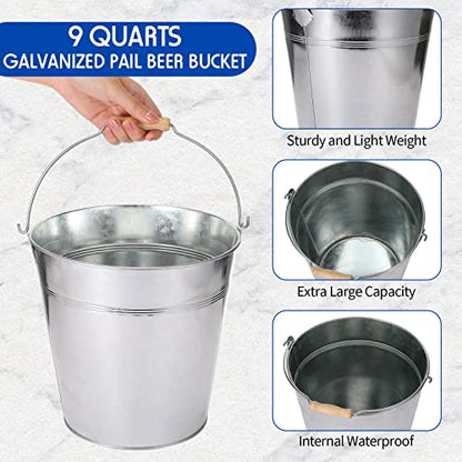 12 Pcs 9 Quart Large Galvanized Metal Buckets with Handle Inch Heavy Duty Stainless Steel Pails Round Pail for Party Wedding, Crafts, Utensils, Table Centerpieces (Silver) - color: Silver