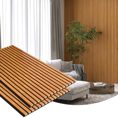2 Pack Wood Finish Accent Wall Panels, 3D Slat Acoustic Paneling for Recording Studio, Office, Living Room Interior Decoration (Natural Walnut, 48"L x 24"W) - color: Natural Walnut, size: 2pcs - 48"L x 24"W