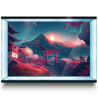 Aquarium Background Stickers - Japan Torii Fuji Sakura Self-Adhesive Fish Tank Reptile Terrarium Decor Poster (90 x 60 cm / (35.4 x 23.6 inches))
