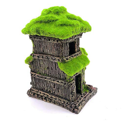 M2cbridge Aquarium Decorations Fish Hideout House Betta Cave with Green Lifelike Moss (Style 3) - style: Style 3