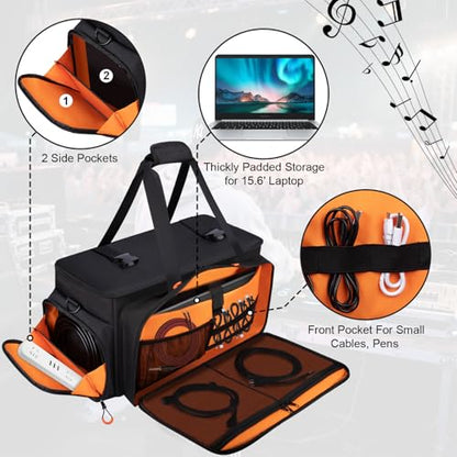 Large Dj Cable Bag with Detachable Dividers, Bottom Pad - color: Orange, style: Dj Cable Bag