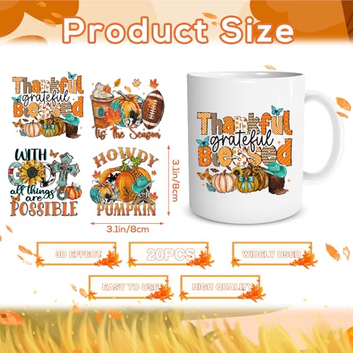 Fall UV DTF Stickers - 20 Sheets Vintage Western UV DTF Cup Wraps for 16 oz Glass, Cow Cute Bow Cactus Boot Rub on Transfer Stickers, Waterproof Uvdtf Decals for Water Bottle, DIY Crafts - style: Western Fall