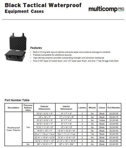 Large and Medium Size Weatherproof Equipment Cases, made of Polypropylene Plastic, Black with Foam Insert (16.5" X 13" X 7" (L x W x H)) - size: 16.5" X 13" X 7" (L x W x H) (BLACK)