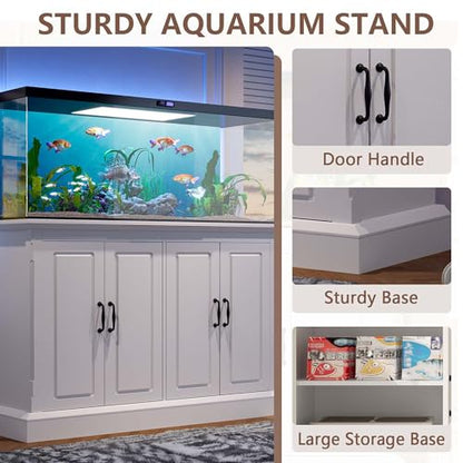 55-75 Gallon Fish Tank Stand with Charging Station, Heavy Duty Gallon Aquarium Stand with Storage Cabinet & Drawers, Fish Tank Table for Turtle Tanks Reptile Terrarium, 880 LBS Capacity (White, 55-75)