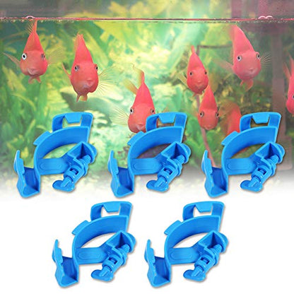 Aquarium Hose Holder | 5 - Pack Blue Plastic Clips for 12 / 16mm Pipes | Secure Mount for Fish Tank Maintenance/Water Changing | Fits 12.5mm Glass