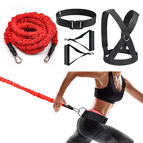 Resistance Running Training Bungee Band, Bungee Resistance Cord Set, Long Resistance Band, Lateral Movement Sprint Overspeed Training Fitness for Fast - color: Red Rope, size: 5M