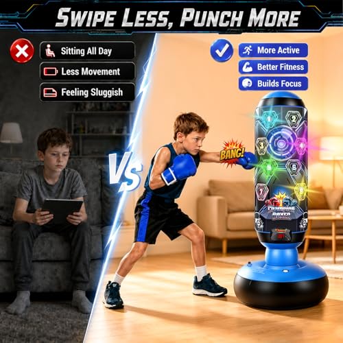 Punching Bag for Kids, Cyberpunk Boxing Set with LED Scoring