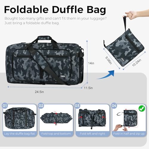 Fmeida 65L Duffle Bag Foldable Travel Duffel Bags for Men Women Travel Bag - color: Glossy BlackCamo