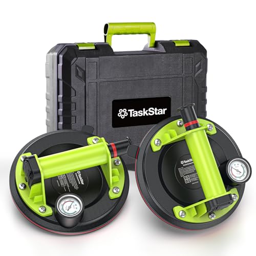 TaskStar Glass Suction Cups to Lift Large Glass: 8" Tile Suction Cup Tool with Pressure Gauge, 450 LBS Max Load, Heavy Duty Vacuum Lifter for Contractor/Tiler/Stone Installer/DIYer - color: Green
