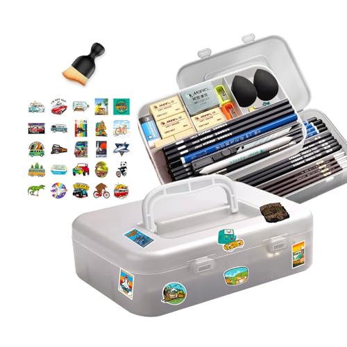 Portable 2 Tier Stacking Plastic Organizer With Multiple Compartments,With 20 Style Stickers And 1 Cleaning Brush For Craft Organizers And Storage,Sewing,Tackle Box,Marker Organizer - color: White
