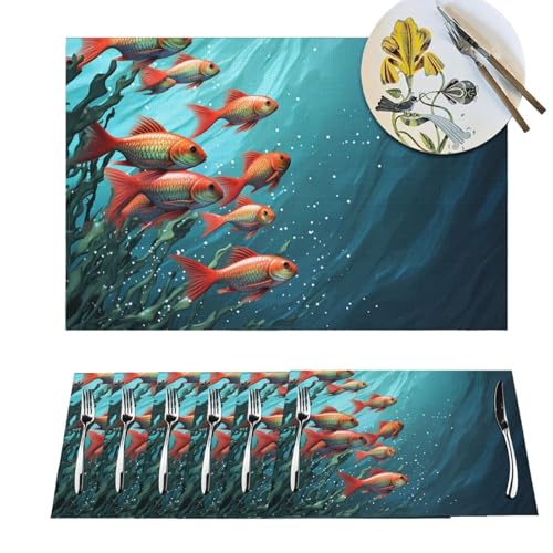 Placemats Set of 6 Heat Resistant PVC Table Mats Fish Aquarium Place mat for Dining Table Desktop Protection Pad Non-Slip Washable Place Mats for Kitchen Dining Outdoor