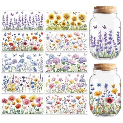 UV DTF Cup Wraps Transfer Stickers Butterflies and Flower Bushes, 10 Sheets Waterproof Custom Vinyl Transfer Sticker 16oz Coffee Glass Cup Tumbler Bottle Mug Decals for Men Women - style: Butterflies and Flower Bushes