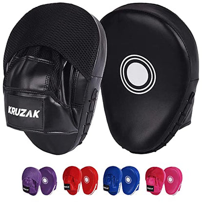 Kruzak Plain Punching Focus Mitts, Curved Hook and Jab Mitts for Muay Thai, MMA Training, Focus Pads for Boxing, Martial Arts, and Punching Target - color: Black