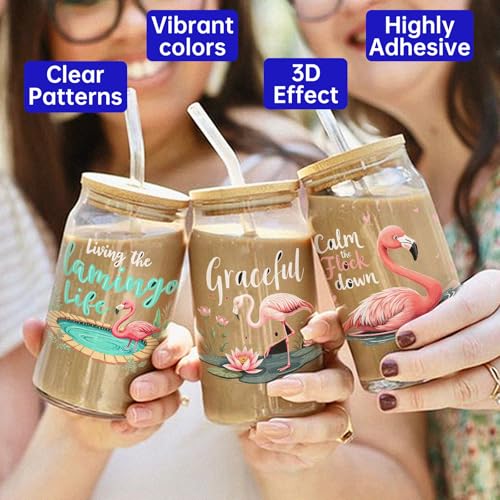 UV DTF Cup Wrap Transfer Stickers, 4 Sheets Flamingos Rub On Transfers for Tumblers Water Bottles Glass Cups Mugs Ceramics - style: Flamingos