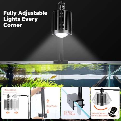 fishkeeper Clip On Aquarium Light, 24/7 Fish Tank Light with Timer, DIY 3 Colors & 10 Brightness Full Spectrum Aquarium LED Lights with Adjustable Metal Clamp for Freshwater Plants Fish Tanks (100W)