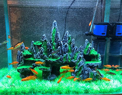 Extra Large Aquarium Decorations - Big Mountain View Ornaments, Come with 1 Little Diver and 2X 4inch Aquarium Plastic Plants